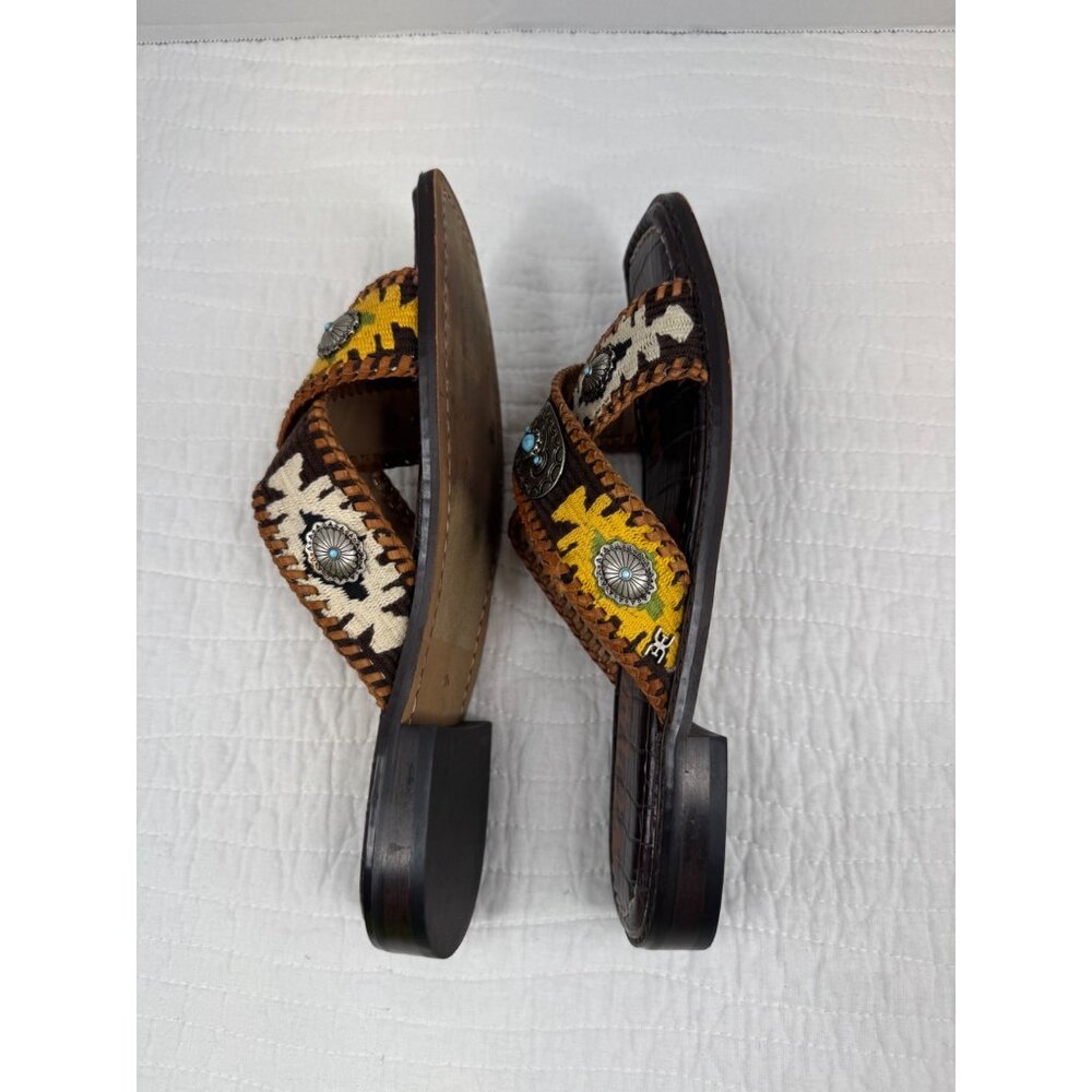 Sam Edelman Brown Multi Leather Embellished Slide Sandals - Picture 10 of 11